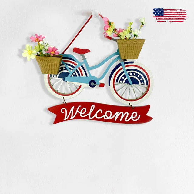 American 4th of July Decorations Welcome Hanging Sign Patriotic Rustic Wooden