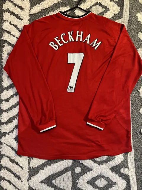 Manchester United 2000/01 Home Long Sleeve Football Shirt Umbro XXL #7 Beckham