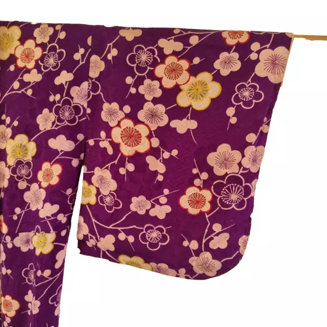 Purple Silk Kimono Cherry Blossom's 1950's Fully Lined Hand Woven Rinzu Silk