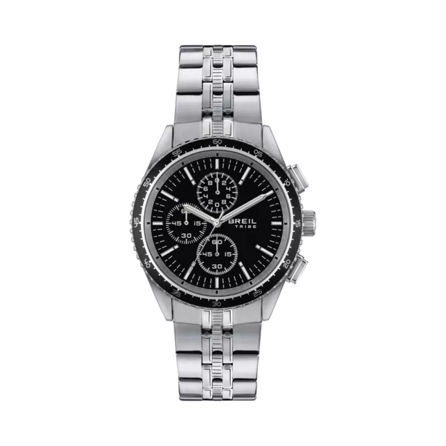 Orologio Uomo BREIL Tribe NET EW0634 Chrono Bracciale Acciaio Nero Sub 100mt