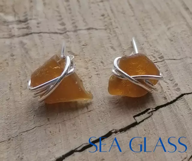 Cornish Sea Glass Seaglass 925 Sterling Silver handmade stud butterfly earrings