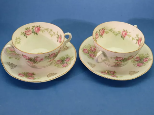 2Taza y Platillo Tazas de Té Sopa Bouillon Cuencos ~ Rosa ~ Z. S. & Co Baviera