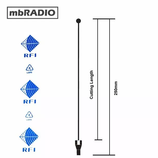 Rfi Ap454-3G On-Glass Top Whip Antenna Only, 400-520Mhz, Includes Cutting Chart