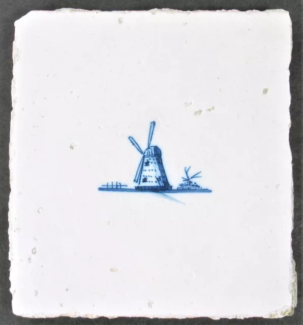Antique Original Blue & White Delft Tile Dutch Windmill Hand Painted 1600's Nice
