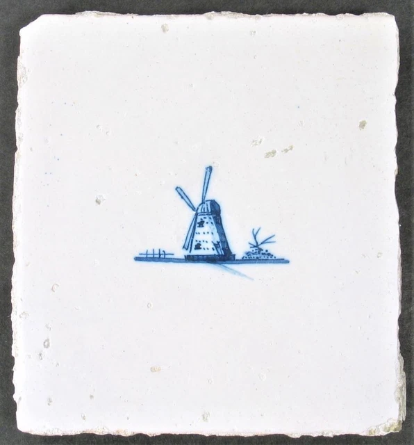 Antique Original Blue & White Delft Tile Dutch Windmill Hand Painted 1600's Nice