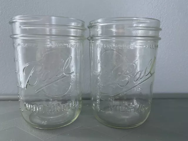 Ball Wide Mouth Pint Size Freezer Safe Fruit Jars (Lot of 2) No Lids or Seals