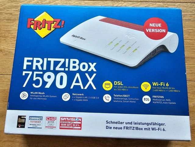 AVM FRITZ!Box 7590 AX V2 Router, weiß/rot neu in OVP mit WiFi-6 !ungeöffnet!