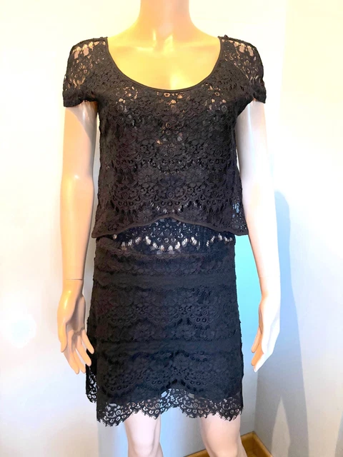Robe The Kooples Noire En Dentelle Avec Col Blanc - Taille 36 - Occasion Très Bon état