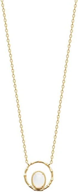 Collier Chaine en Plaqué Or - Pendentif Cercle Motif Bambou Pierre de Lune
