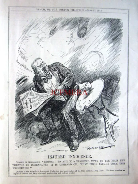 'Injured Innocence' (Citizen of Karlsruhe) 1915 WW1 Wartime Punch Cartoon Print