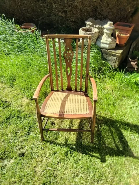 Fine Edwardian  Cane Carver  Chair