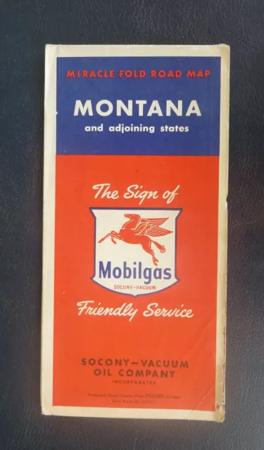 1954 Montana road map Socony Vacuum  oil  gas Mobil