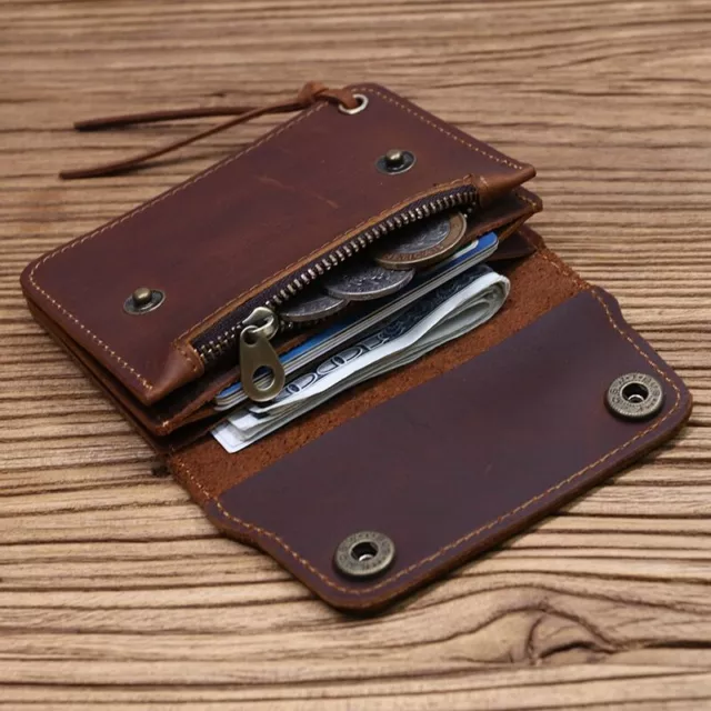 Leather Wallet Handmade Short Small Purse Card Holder Zipper Coin Pocket Bag