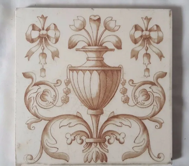 Striking Classical Design Antique 6 Inch Tile Urn Flowers