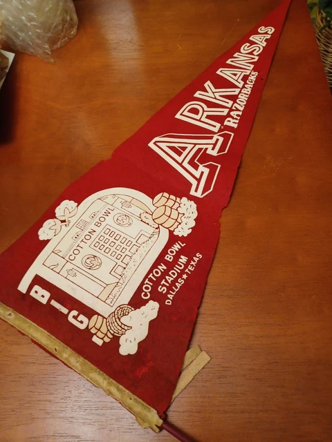 Vintage Arkansas Razorbacks Big Cotton Bowl Dallas Texas Stadium College Pennant