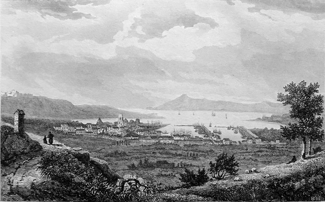 TOULON et sa RADE vus du MONT FARON au début du 19e siècle - Gravure 19e siècle
