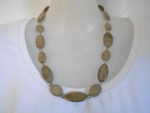 Silver Grey Mother Of Pearl Shell and Crystal Necklace 3