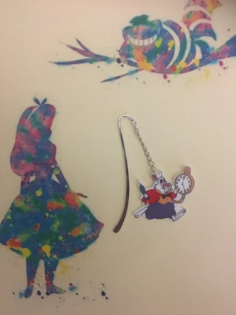 Alice In Wonderland White Rabbit Bookmark Silver plated With a Resin Charm.