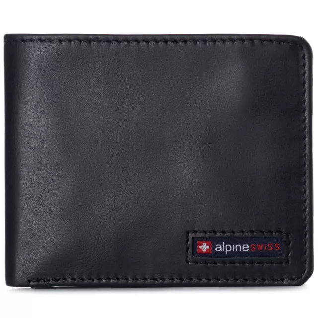 Alpine Swiss Mens Genuine Leather RFID Safe Bifold Wallet Passcase 2 ID Windows