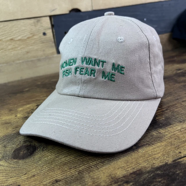 Fish Want Me Women Fear Me Embroidered Distressed Fishing Hat - Adjustable Cotton Twill Cap With Salmon Design 5 thumbnail image