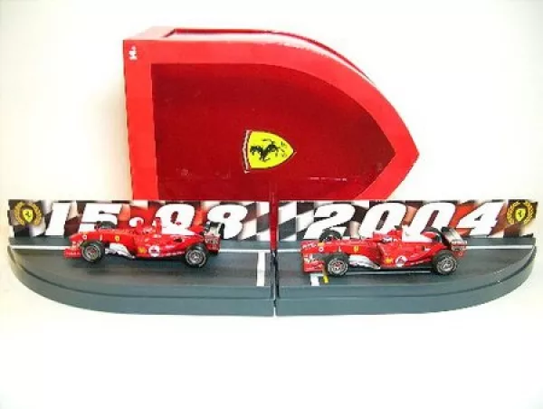 Ferrari F 2004 set M. Schumacher, R. Barichello with race tracks Formula 1 season 04