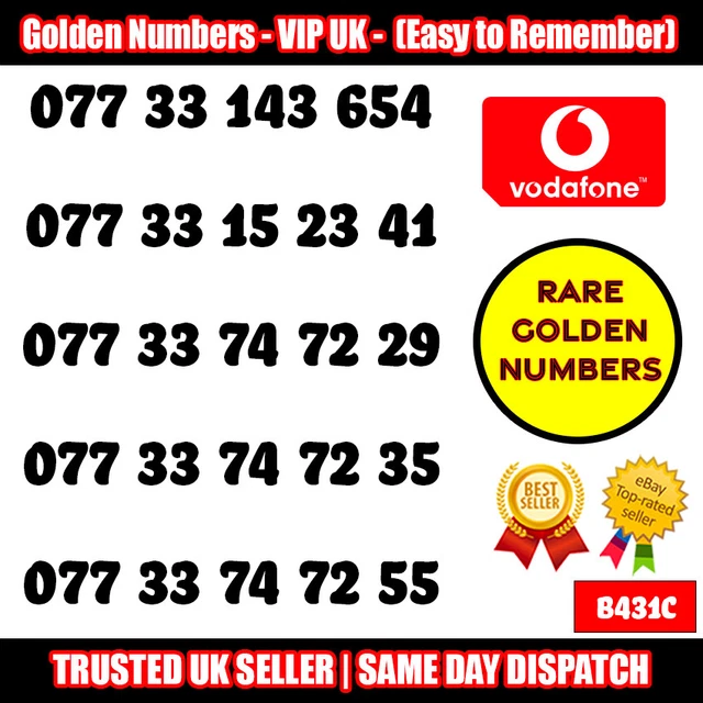 Golden Numbers VIP UK SIM - Easy to Remember & Memorize Numbers LOT - B431C
