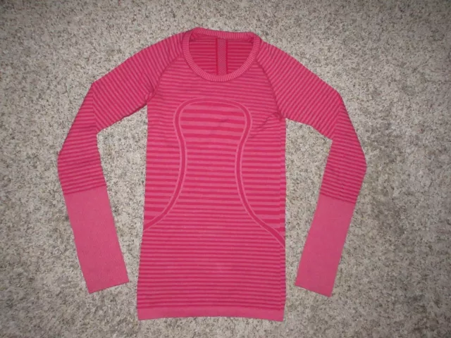 Lululemon Sz 2 Swiftly Tech Long Sleeve Top Striped Pink Thumb Holes Pullover