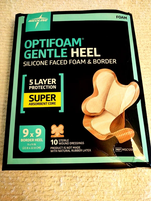 Medline Optifoam Gentle Heel Silicone Faced Foam Wound Dressings 9 X 9 Lot of 10