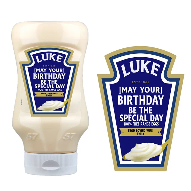 PERSONALISED STICKER BOTTLE Label for Heinz Mayonnaise any Occasion