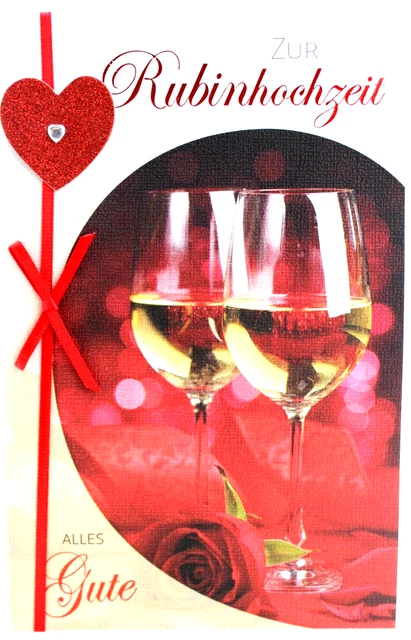 GLÜCKWUNSCHKARTE 40 JAHRE Ehe Karte zur Rubinhochzeit Grußkarte