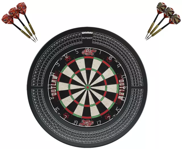 SHOT DARTS Outlaw Bristle Dart board + Winmau OUTSHOT Dartboard Surround