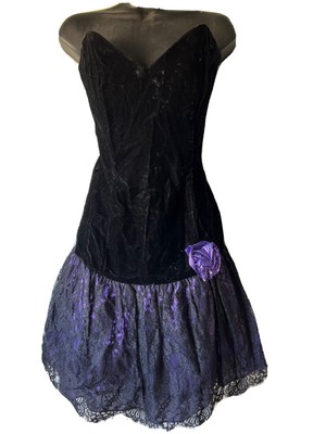 Jessica McClintock Gunne Sax Vintage 80's Prom Mini Taffeta Lace Velvet Dress