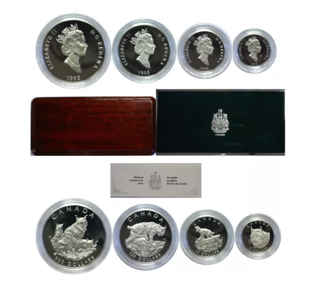 1995 Canada 4 Coin Proof Platinum Set Lynx 1.85 Oz. APW OGP #0081 Scarce KM PS29