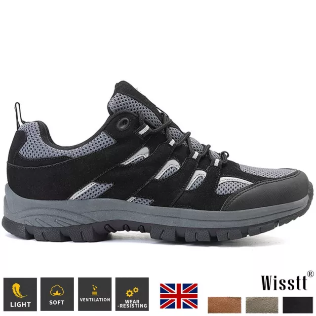 Mens Hiking Boots Trekking Trainers Outdoor Waterproof Suede Walking Shoes UK