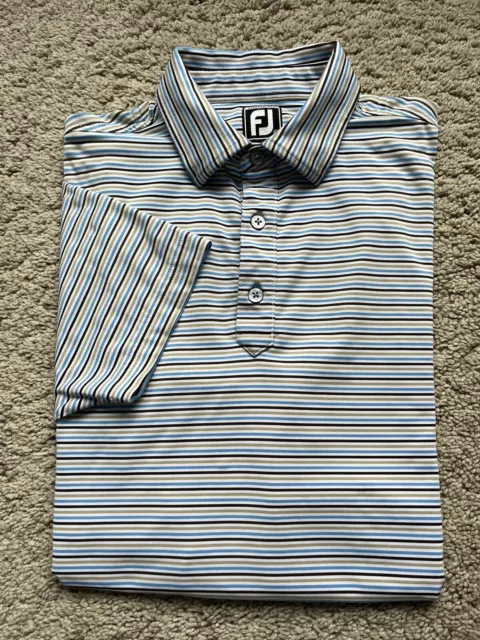 Men’s Footjoy Blue Grey Stripe Short Sleeved Golf Polo Shirt Size L