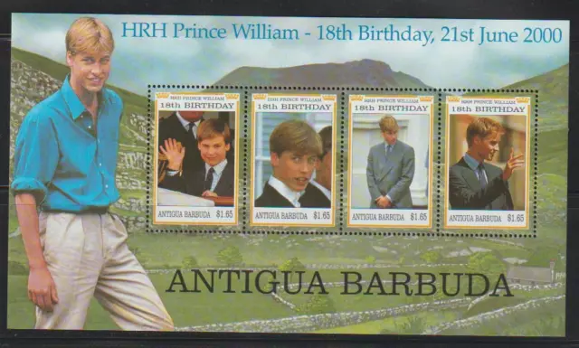 Antigua & Barbuda 2000 18Th Birthday Prince William Ss Mnh - Ant734