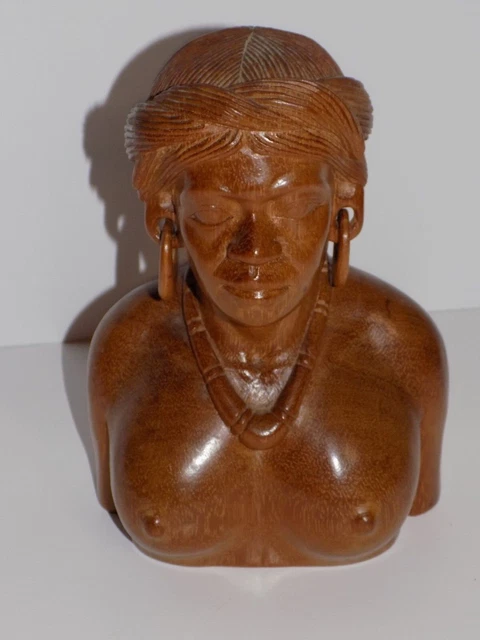 Carved Wood Statue Tribal Woman Bust African Art