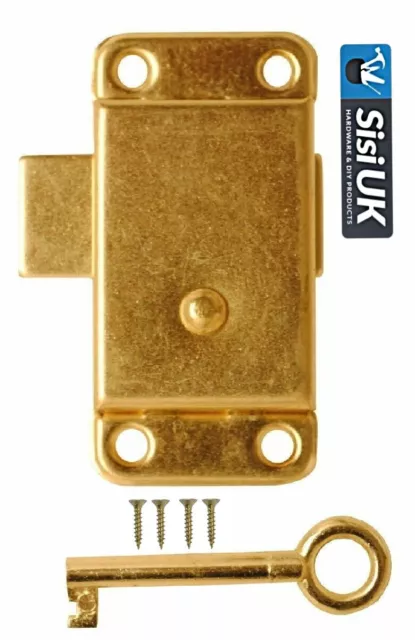 Brass Wardrobe Lock & Key 50mm or 63mm Cupboard Drawer Cabinet Door Catch Lock