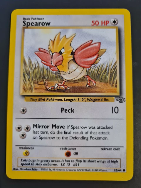 Spearow 62/64 Jungle Set Pokemon Card WOTC, Sold as seen