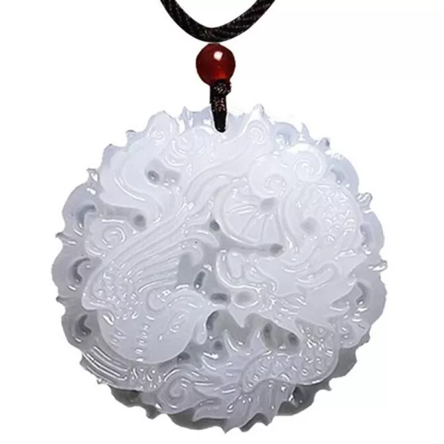 Natural Burmese Grade A White Jadeite Jade Dragon Pendant Necklace