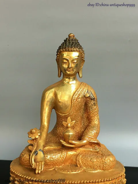 12" Old Tibetan Buddhism Temple Bronze Menla Medicine Buddha medical God Statue