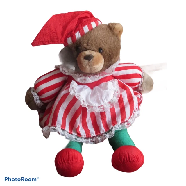 JS International Christmas Teddy Santa Bear Plush Puffalump Stuffed Animal VTG