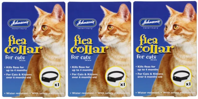 3x CAT FLEA COLLAR JOHNSONS KITTENS KILLS FLEAS 4 MONTH PROTECTION PLASTIC VALUE