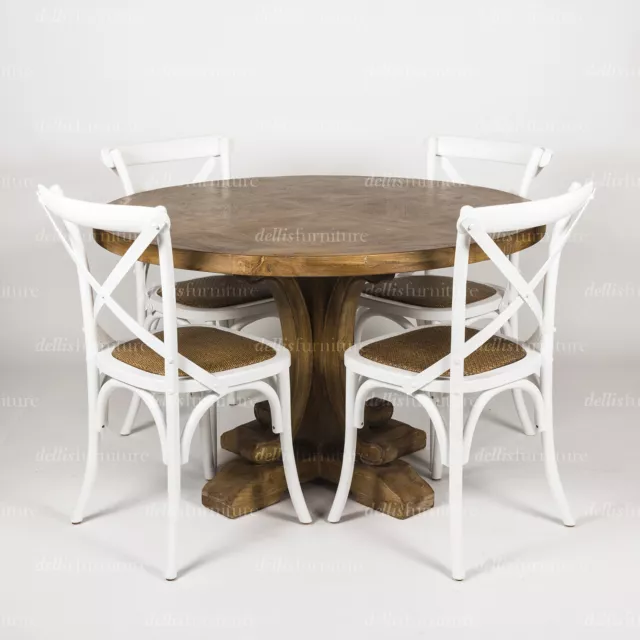 DEAL 120cm Ronde Parquetry Elm Timber Style Pedestal Round Table + 4 Chairs