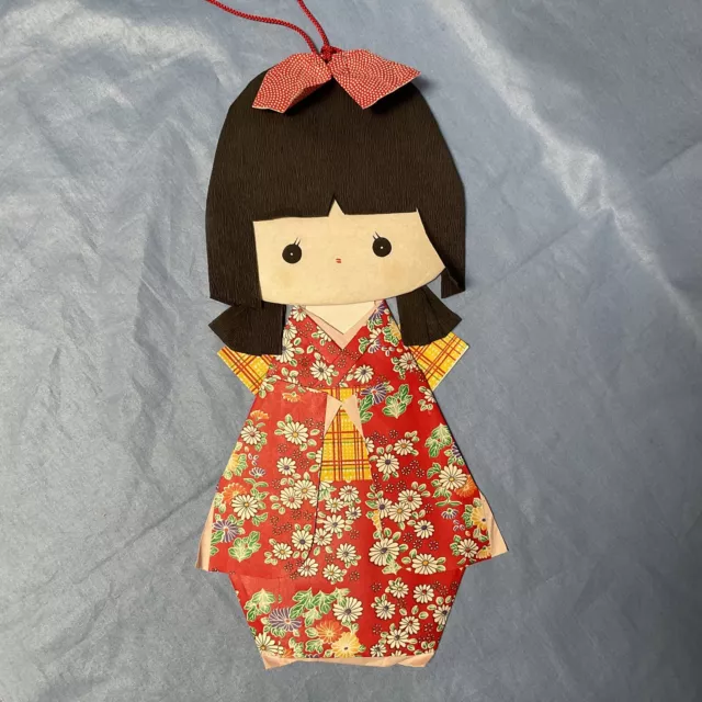 ORIGAMI STYLE Vintage 14" Japanese Geisha Girl Paper Doll Japan WALL HANGING  (S