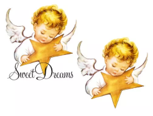 Vintage Image Shabby Child Angel Sleeping And Star Waterslide Decals MIS502