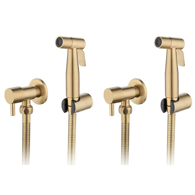 2 x set rubinetti bagno WC bidet oro spazzolato montati a parete R8H3