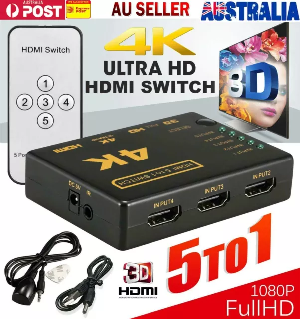 1080p 5 in 1 HDMI Splitter Switch Adapter Switcher 4K Ultra HD HDCP 3D HDR DVD