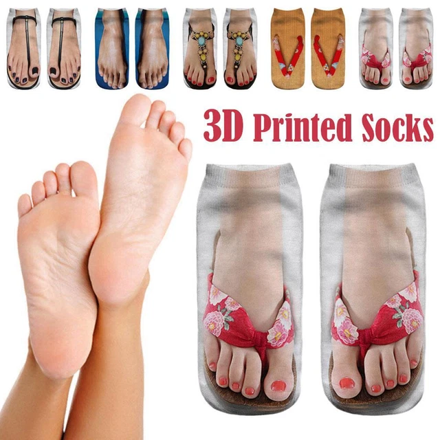 3D Pattern Manicure Print Socks Flip Flop Funny Hidden Running_Women、 Sock O0Y1