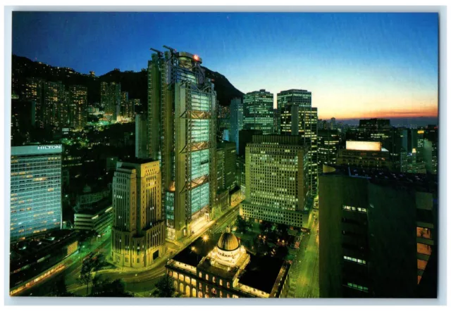 c1950's Lighting Hong Kong Bank International Headquarter Vintage Postcard